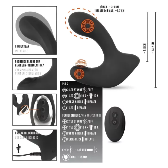 Rebel RC - bežični analni vibrator na naduvavanje (crni)