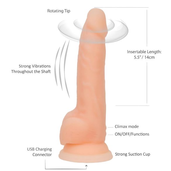 Naked Addiction Rotating 8 - rotirajući vibrator (20cm) - prirodna boja