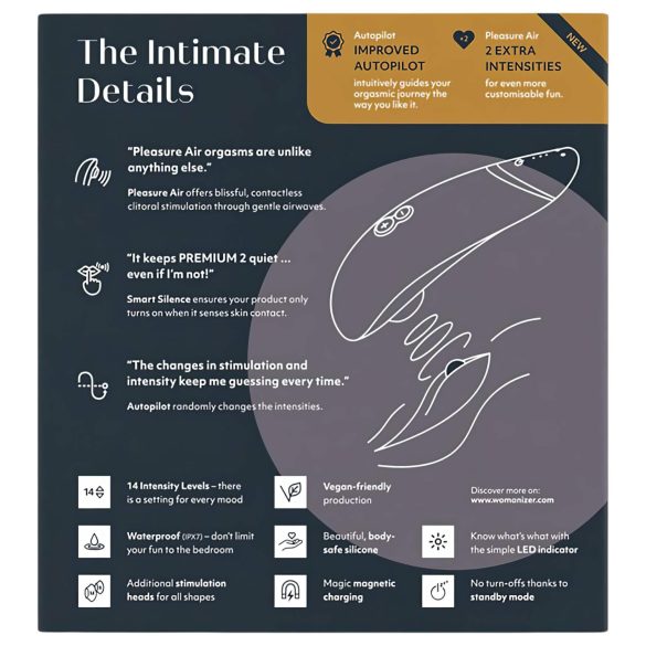 Womanizer Premium 2 - ваздушни стимулатор клиториса (црни)