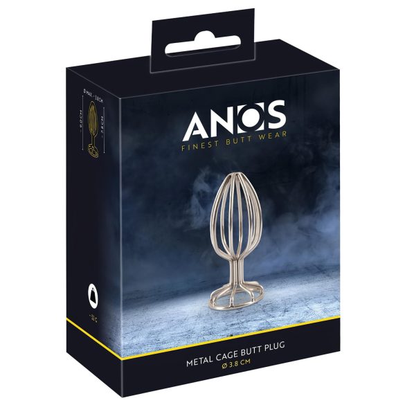 ANOS Metal - srebrni analni plug sa metalnom kavezom (3,8cm)