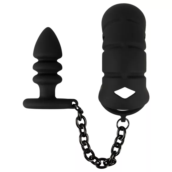 Crni Velvet - silikonski kavez za penis sa analnim čepom (crna)