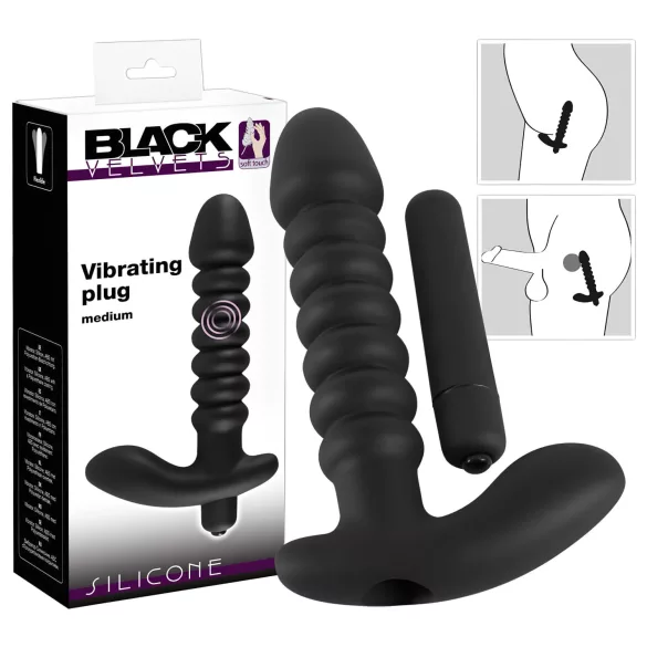 Crni Baršunasti naborani vibrator - srednji (crni)