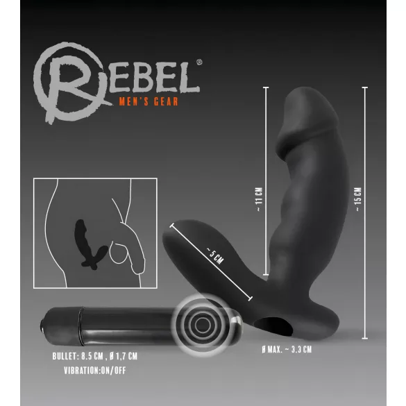 Rebel - prostatični vibrator sa penisom (crni)