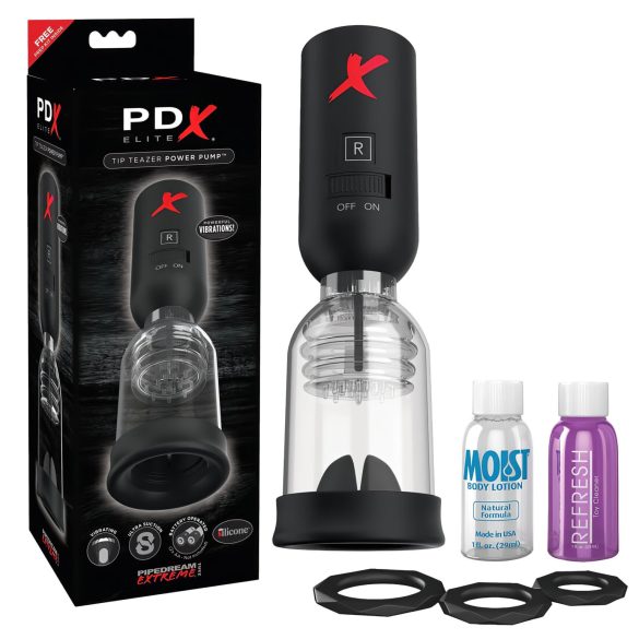PDX Elite Tip Teazer - automatski vibrator s usisom za glavu penisa (crni)