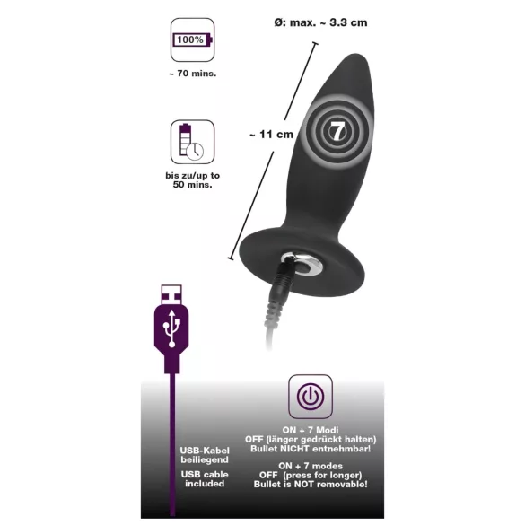 Black Velvet S - akumulatorski, analni vibrator za početnike (crni)