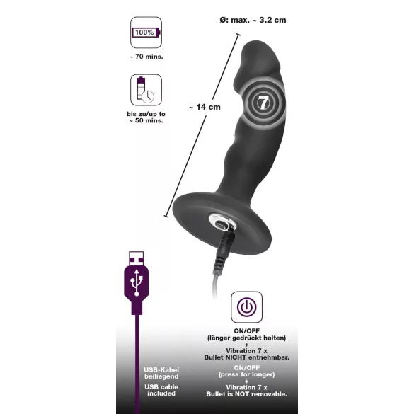 Black Velvet - punjivi crni analni vibrator sa penisom
