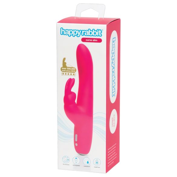 Happyrabbit Curve Slim - vodootporni vibrator sa stimulatorom klitorisa (pink)
