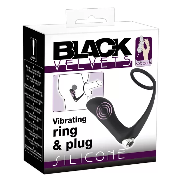 Crni Velvet - analni vibrator sa prstenom za penis (crna)