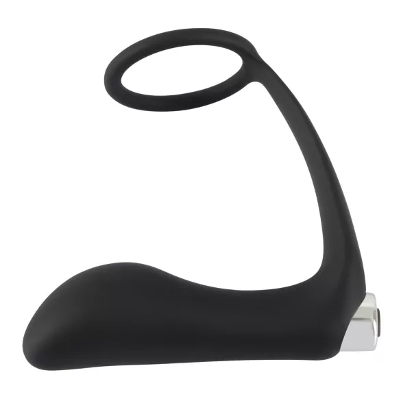 Crni Velvet - analni vibrator sa prstenom za penis (crna)