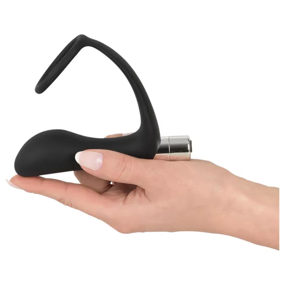 Crni Velvet - analni vibrator sa prstenom za penis (crna)