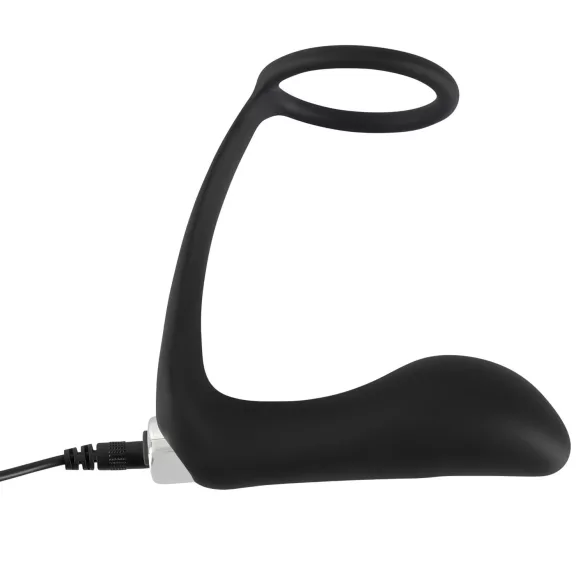 Crni Velvet - analni vibrator sa prstenom za penis (crna)