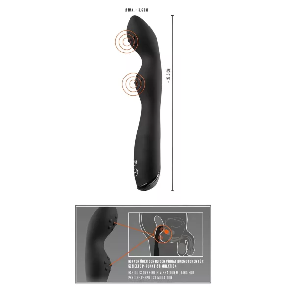 Rebel P-Spot - Dvostruki vibrirajući masažer prostate (crni)