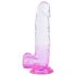 Sunfo - Dildo sa vakumskim postoljem i testisima - 22cm (prozirno-ljubičasta)