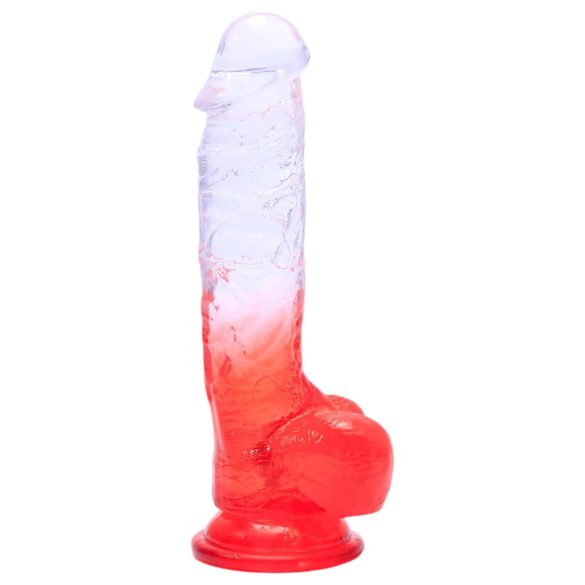 Sunfo - vakuum dildó sa testisima - 21cm (prozirno-crvena)