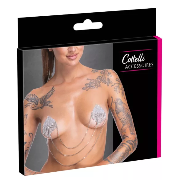 Cottelli - nalepnice za bradavice s lancem (srebrne)