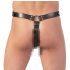ZADO - Kožne tangice s dildom, 3 prstena za penis - L/XL