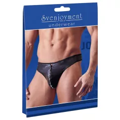   Svenjoyment - Sjajni muški tanga sa cirkonima i rajsferšlusom (crni)