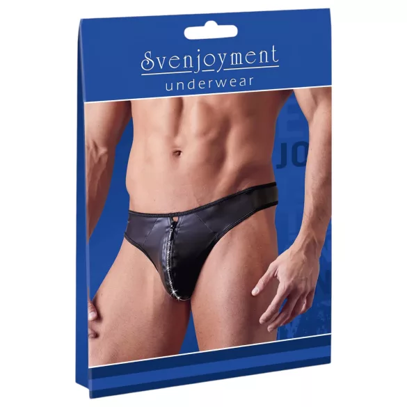 Svenjoyment - Sjajni muški tanga sa cirkonima i rajsferšlusom (crni)