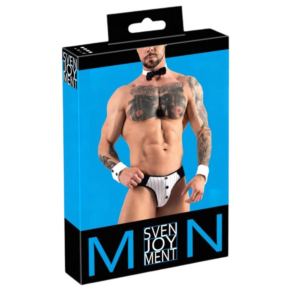 Svenjoyment - Muški konobar tanga kostim set (crno-belo) - XL