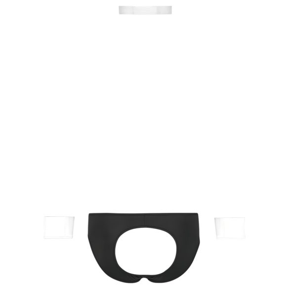 Svenjoyment - Muški konobar tanga kostim set (crno-belo) - XL