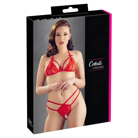 Cottelli - otvoreni čipkani grudnjak set (crveni) - L