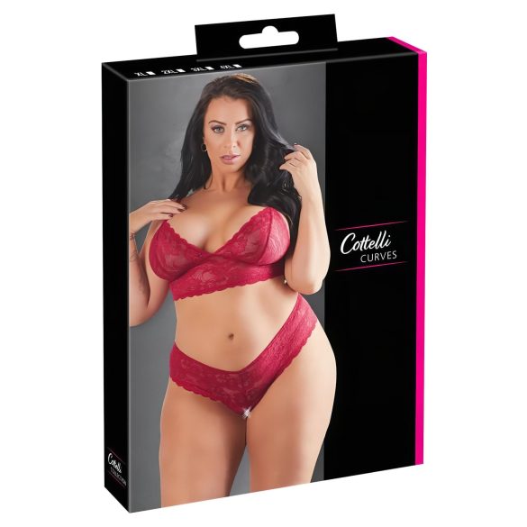 Cottelli Plus Veličine - meki čipkasti grudnjak set (crveni) - 2XL