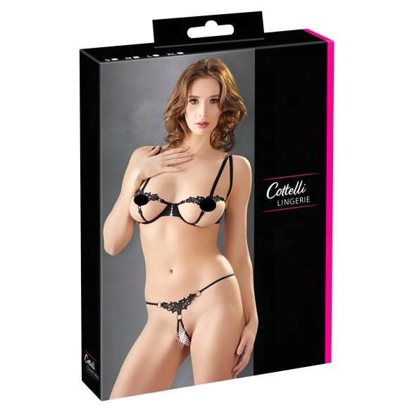 Cottelli - sjajni vezeni grudnjak set (crni) - M