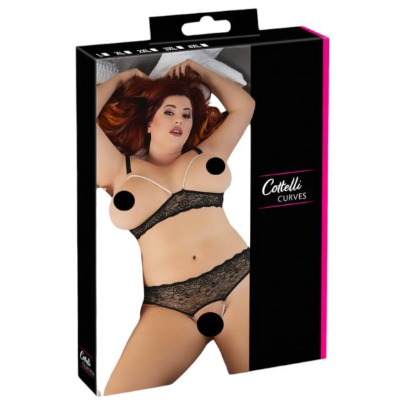 Cottelli Plus Size - biserni grudnjak set (crna)
