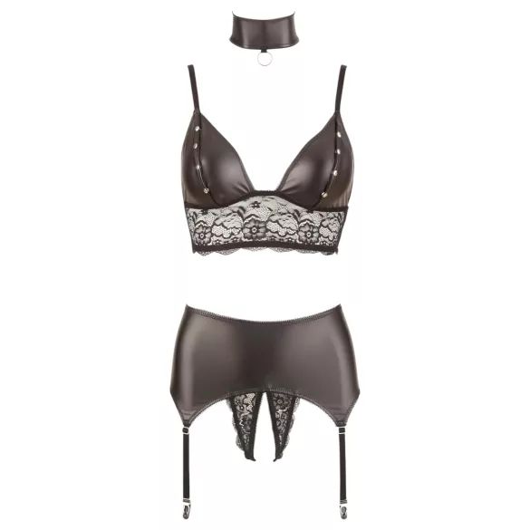 Cottelli Bondage - čipkasti sjajni veš set (4 dela)