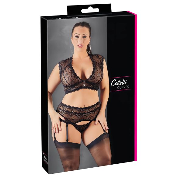 Cottelli Plus Size - čipkani set sa kristalima (crni) - XL