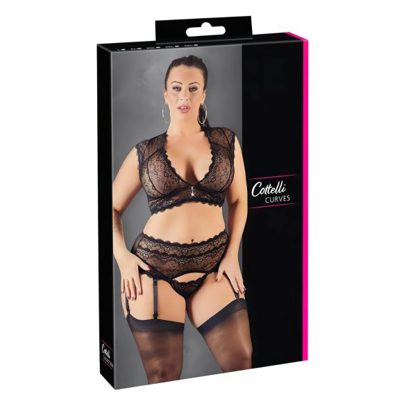 Cottelli Plus Size - čipkani set sa kristalima (crni) - 3XL
