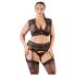 Cottelli Plus Size - čipkani set sa kristalima (crni) - 3XL