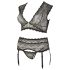 Cottelli Plus Size - čipkani set sa kristalima (crni) - 3XL
