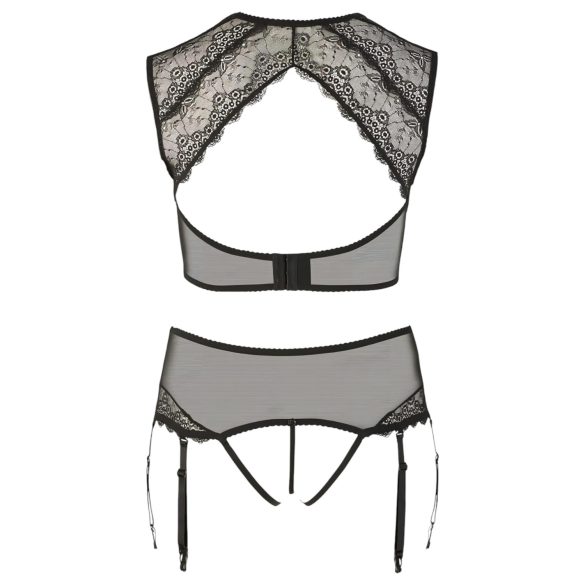 Cottelli Plus Size - čipkani set sa kristalima (crni) - 3XL