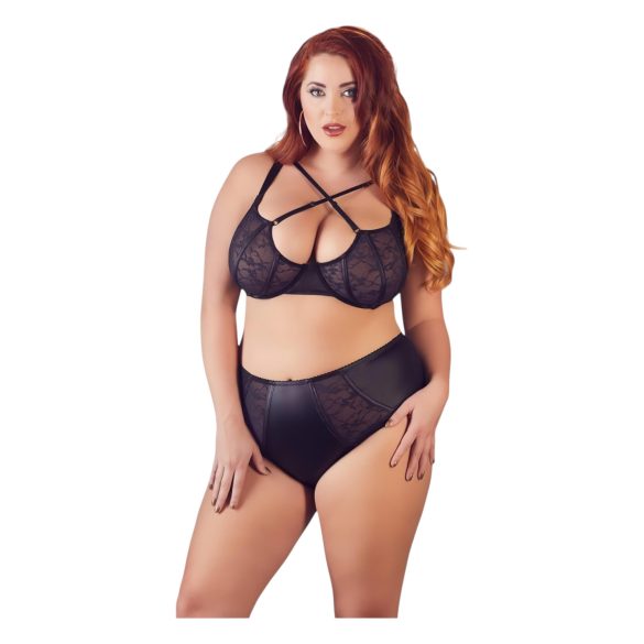 Cottelli Plus Size - grudnjak sa ukrštenim trakama i gaćice (crne) - 85E/L