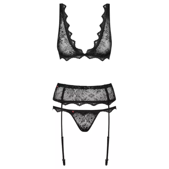 Obsessive Emperita - set intimnog veša sa sitnim vezom (crna) - L/XL