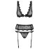 Obsessive Emperita - set intimnog veša sa sitnim vezom (crna) - L/XL