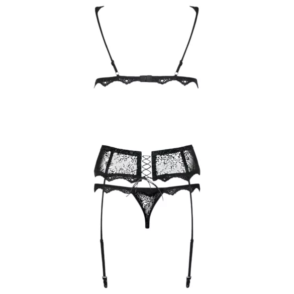 Obsessive Emperita - set intimnog veša sa sitnim vezom (crna) - L/XL