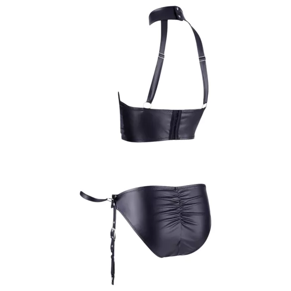 Cottelli Bondage - sjajni set sa podizačem grudi i lisicama (crni) - XL
