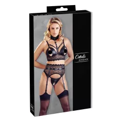   Cottelli Bondage - čipkasti komplet donjeg veša sa lisicama (crni) - M