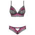 Obsessive Tulia - Čipkani donji veš set (crno-roze) - L/XL