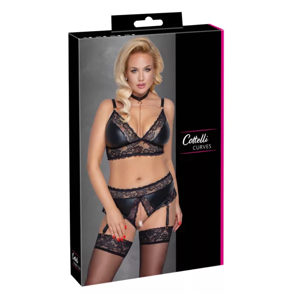 Cottelli Curves - Set donjeg veša sjajnog efekta (crna) - 2XL