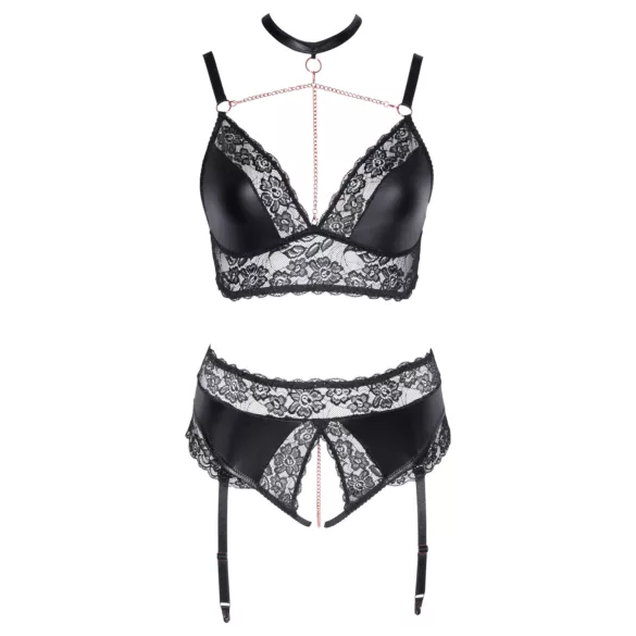 Cottelli Curves - Set donjeg veša sjajnog efekta (crna) - 2XL