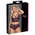 Cottelli Plus Size - cvetni grudnjak komplet (crno-ljubičasti)