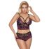 Cottelli Plus Size - cvetni grudnjak komplet (crno-ljubičasti)