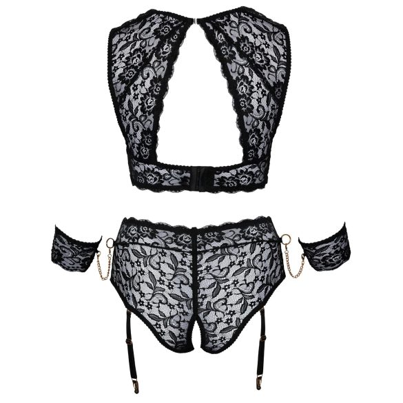 Cottelli Bondage Plus - čipkasti grudnjak set (crna) - 4XL