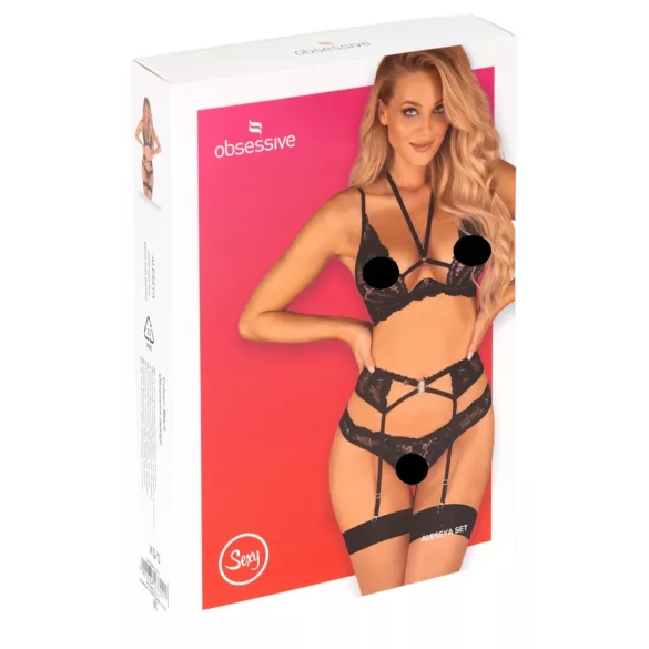 Obsessive Alessya - čipkasti donji veš set (crni)