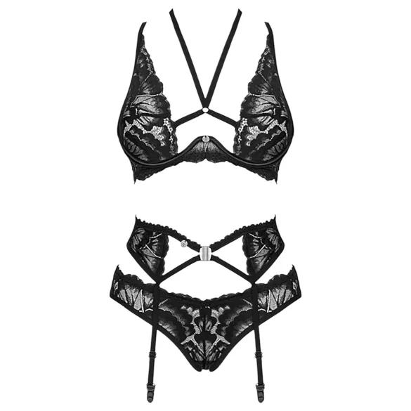 Obsessive Alessya - čipkasti donji veš set (crni)