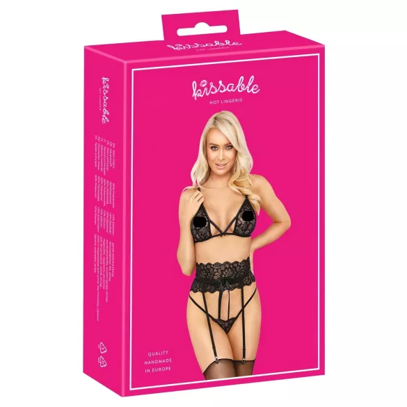 Poljubivi - set grudnjaka sa pojasom (crna) - L/XL