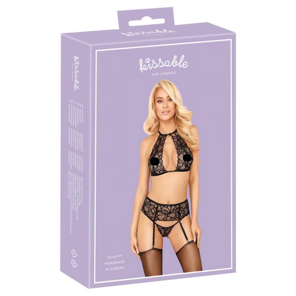 Poljubivi - čipkasti grudnjak s ogrlicom (crni) - L/XL